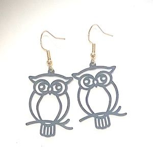 Cute Owl Earrings/Black Metal Coat/hypoallergenic